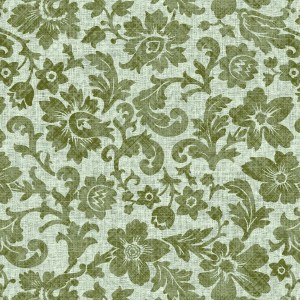 Olive green textured floral damask pattern on a pale woven background